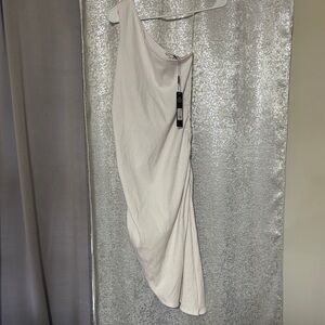 Fashion Nova One Shoulder Dress in Cream